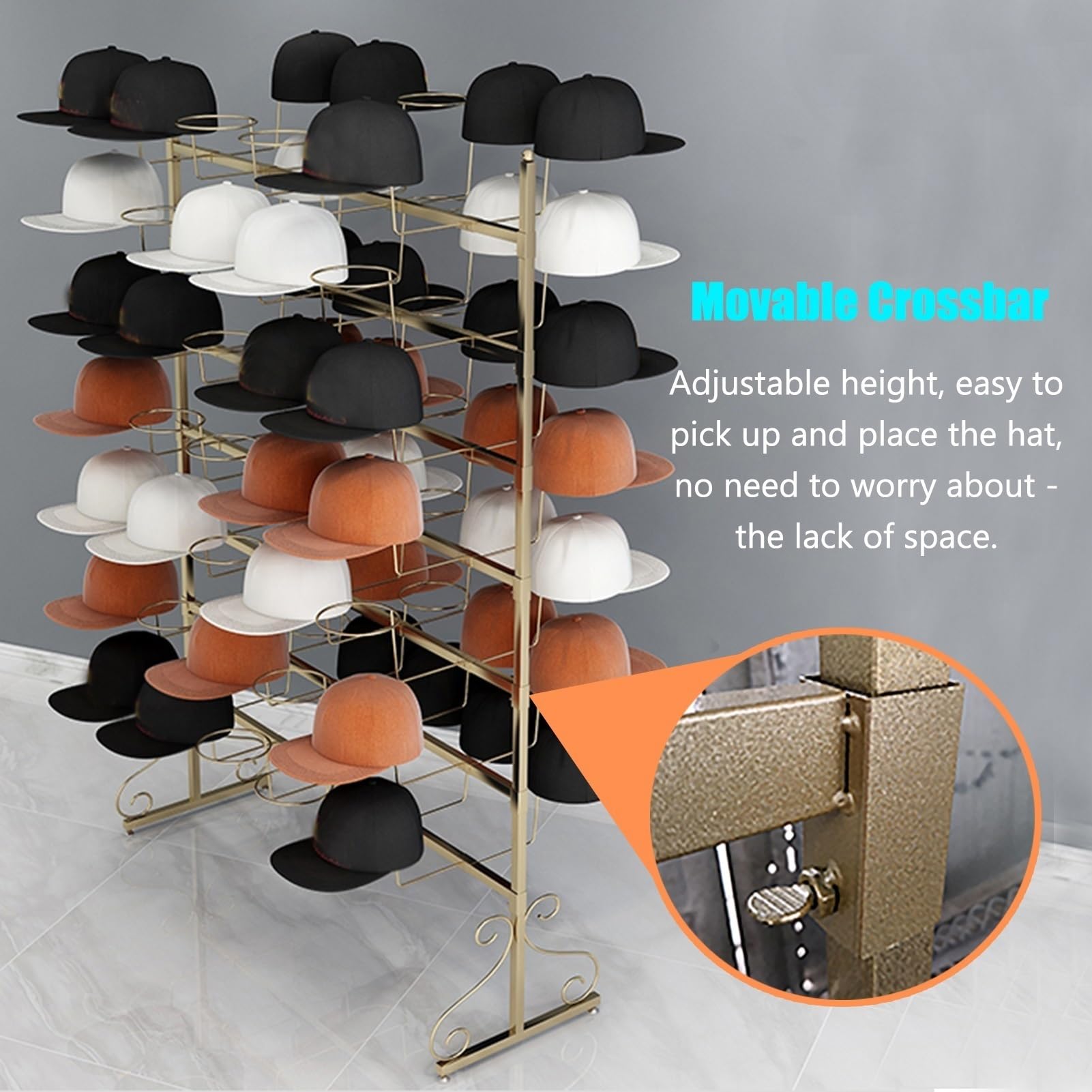 Soporte organizador de sombreros de gran capacidad - Estante de exhibición independiente de 168 cm de altura para gorras vaqueras y de béisbol, ideal para tiendas minoristas y centros comerciales