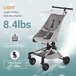 Lightweight Baby Travel Stroller, 8.4 Lbs Compact Airplane Friendly Stroller, One-Hand Quick Fold Design, Breathable Fabric with UPF 50+ Sun Canopy, Overhead Bin Compatible Portable Car for Infants & Toddlers,Grey