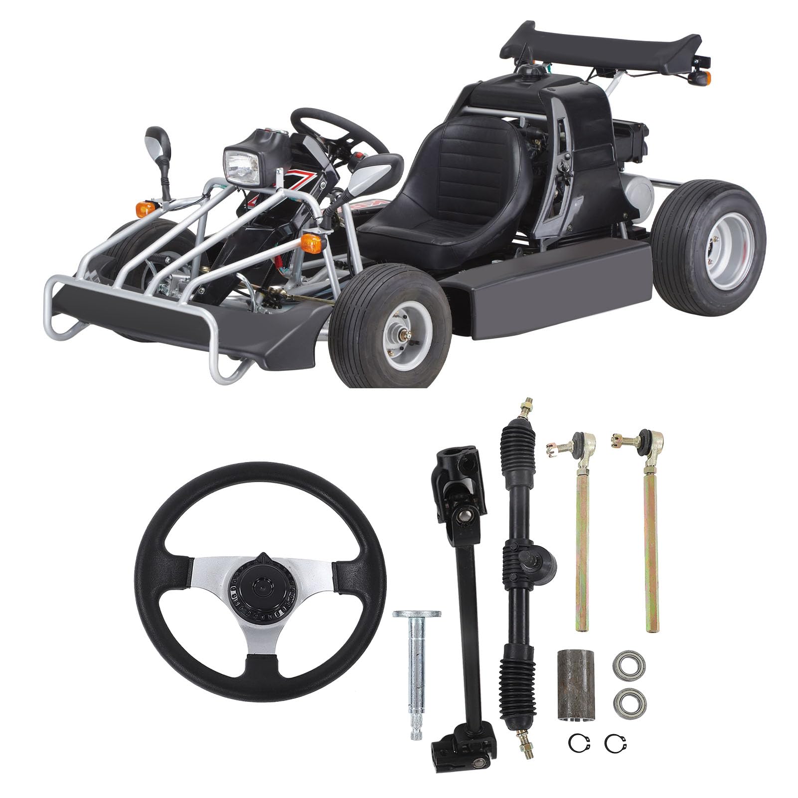 Kit de dirección Saluaqui para go-kart, piezas de volante ABS y goma, conjunto de volante negro con accesorios de instalación, metal, compatible con ATV y go-kart, motores de 150-250