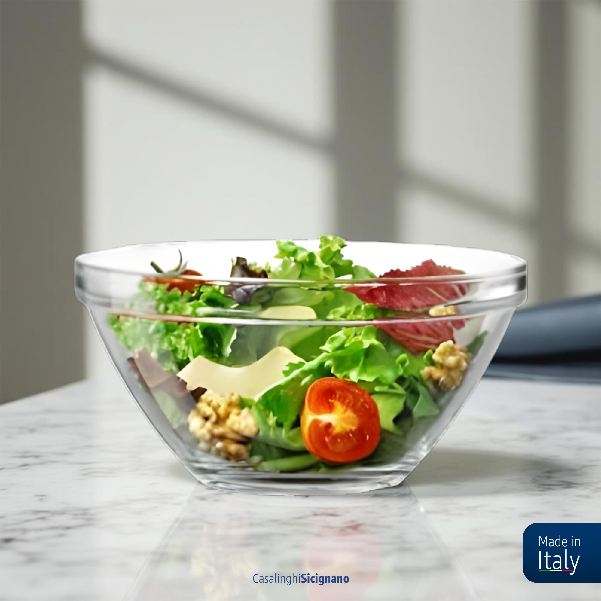 Sicignano Saladier Pompéi Verre trempé fabriqué en Italie – Transparent, empilable, résistant, lavable au lave-vaisselle (1, Ø 20 cm)