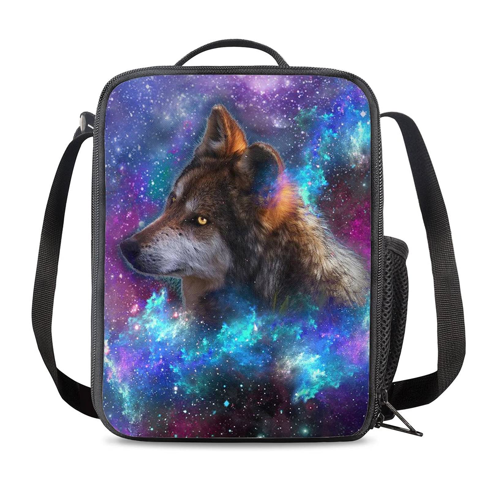 NETILGEN Lunch Bag for Girls Wolf Galaxy Pattern Kids Packed Small Lunch Bags with Shoulder Strap Tote Cooler Bag for School Picnic Outdoor