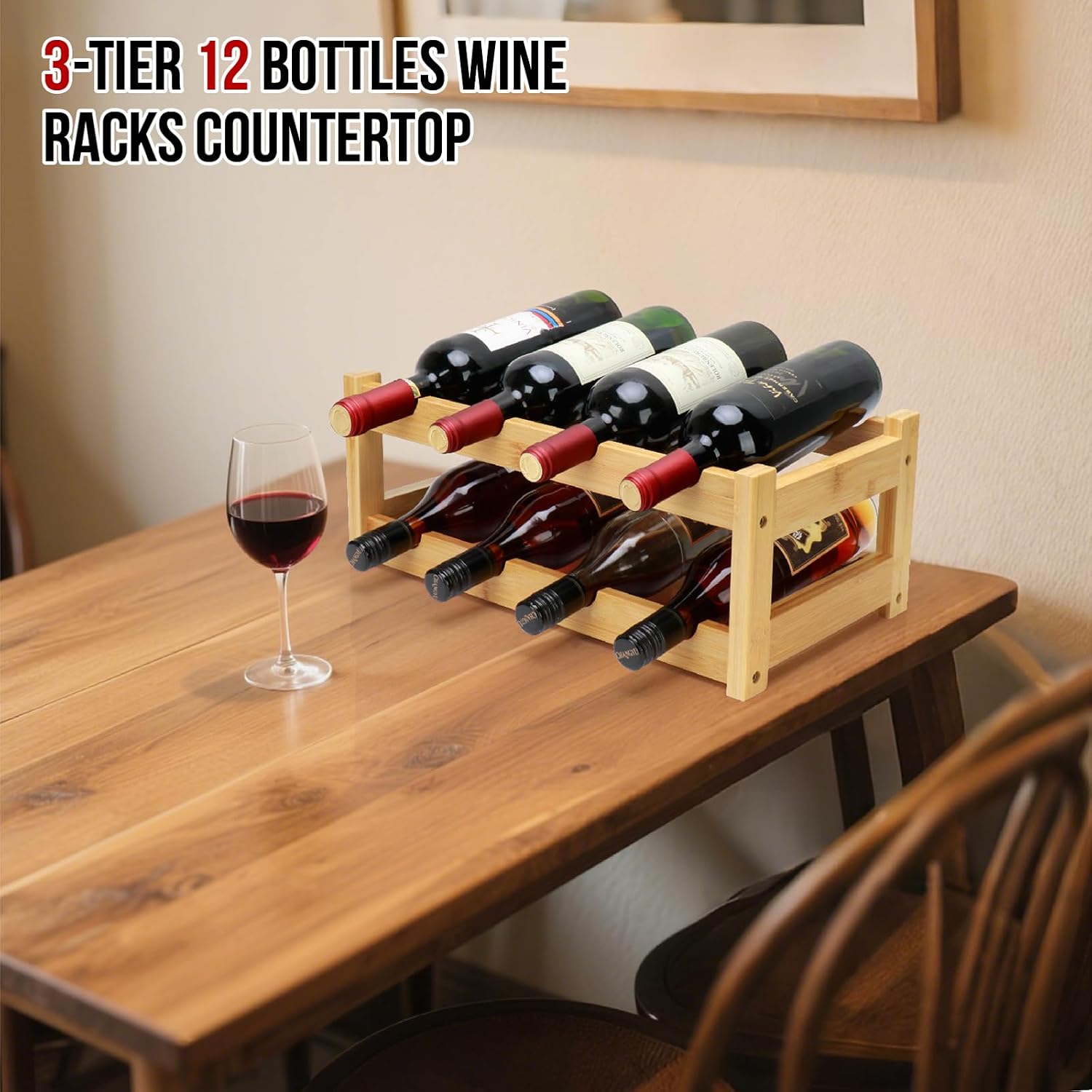 Bamboo Wine Rack, 2-Tier 8 Bottles Wine Storage Cabinet Shelf image 2