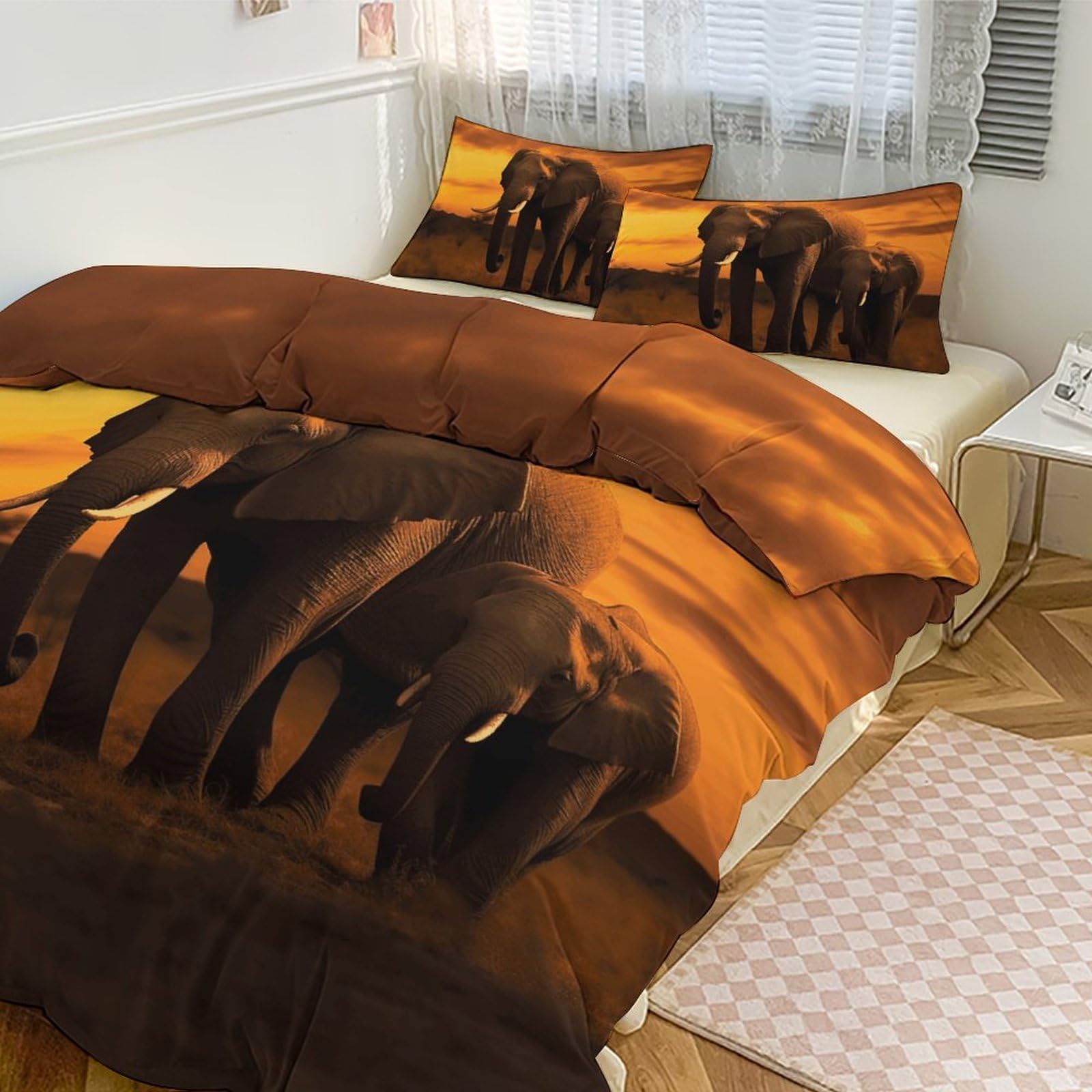 Housse de couette grand lit respirante anti-transpiration grand confort parure éléphant 3 pièces