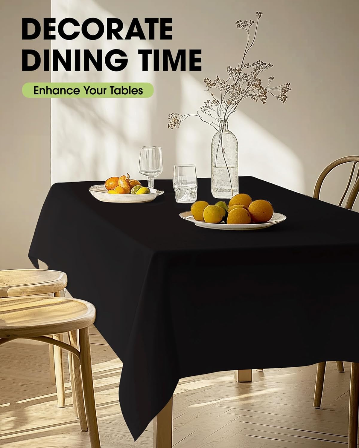 Pureegg Rectangle Table Cloth 60 x 102 – Durable Polyester Tablecloth Offers Reusable & Washable Protection, Ideal for Outdoor Party, Picnic, Wedding, Banquet and Birthday, 2 Pack, Black