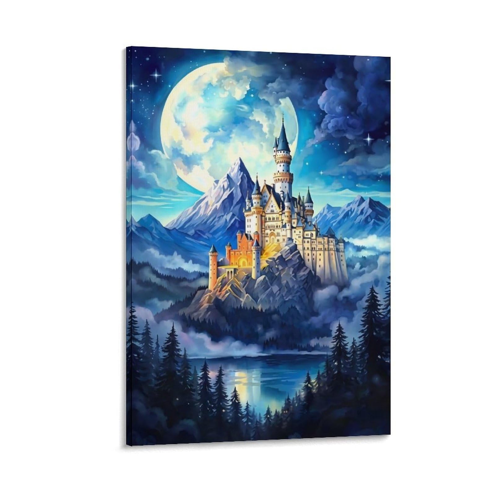 DHBANEIOK Fantasy Castle Night Poster Artwork Giclee Canvas Prints Modern Canvas Wall Art Picture Wall Hanging for Bathroom Wall Decor 20x30inch(50x75cm)