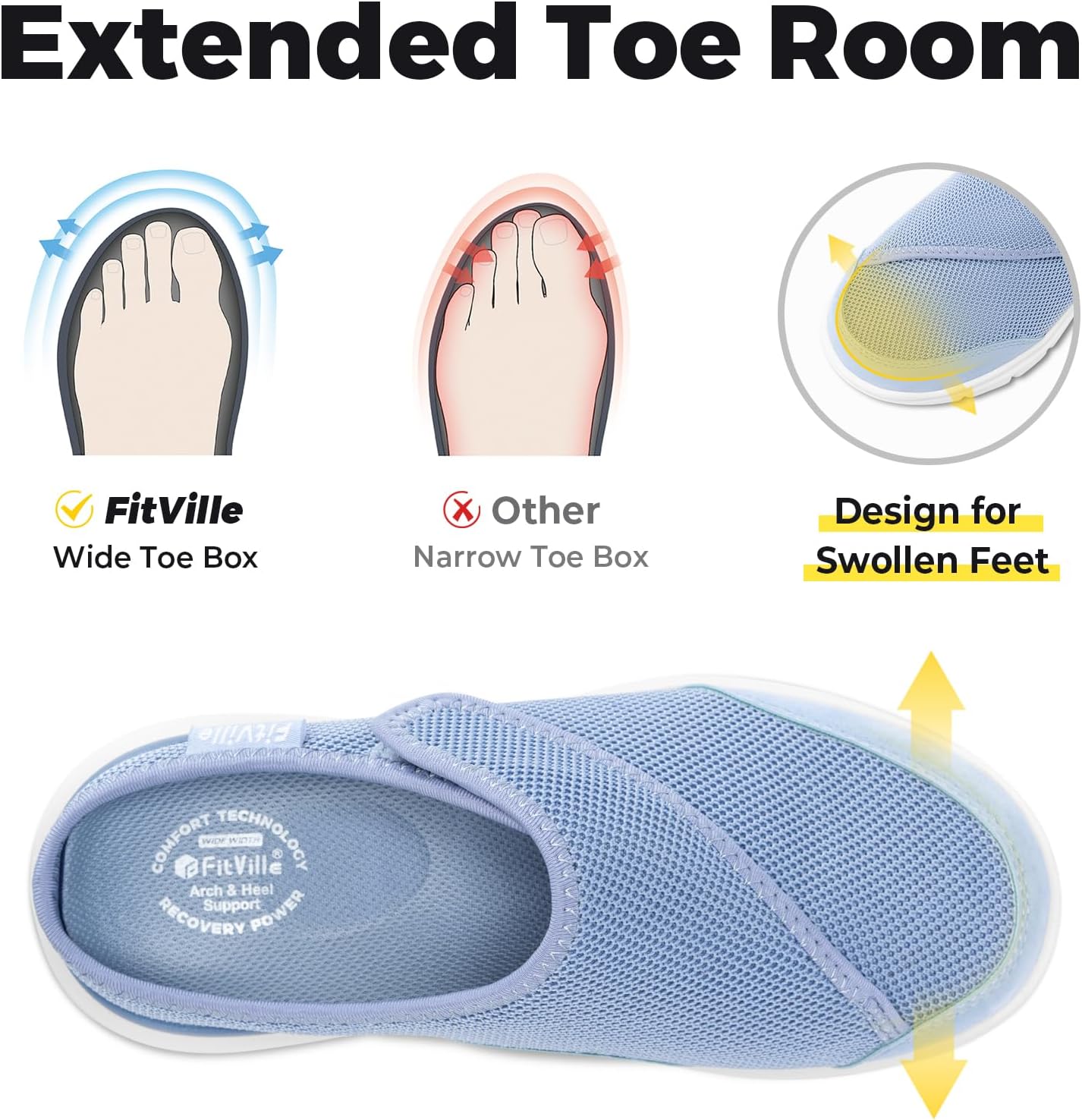 FitVille Women's Wide Adjustable Slippers with Arch Support – Slip On Mules Clogs for Swollen Feet, Plantar Fasciitis & Diabetic Comfort, Indoor Outdoor - Image 3