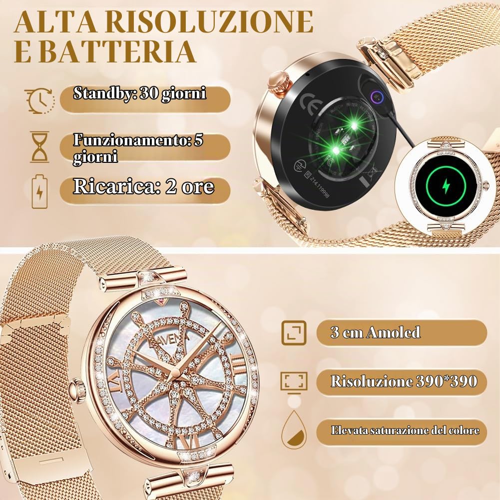 Vicloon Smartwatch Donna con Chiamate Bluetooth, 1.19" Fitness Orologio con Contapassi, 24H Cardiofrequenzimetro, Sonno, Ciclo Mestruale, Impermeabile IP68, Compatibile iOS/Android, Oro Rosa