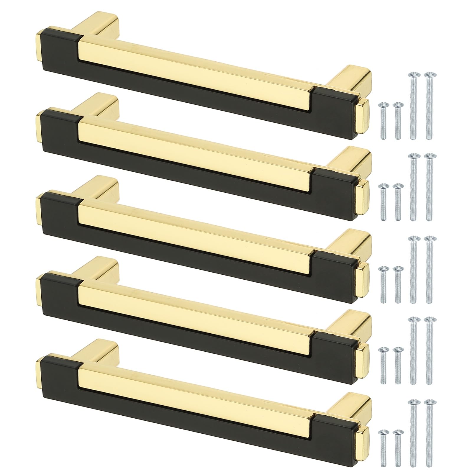sourcing map 5 Pack Kitchen Cabinet Pulls, 4.8 Inch Single Hole Dresser Handles and Drawer Pulls 3-3/4 Inch Hole Center for Desk Dresser Cupboard Black Gold โ image 1