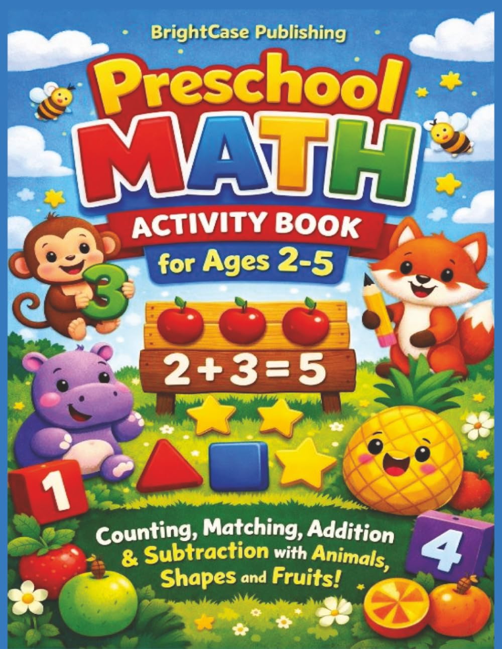 Preschool Math Activity Book for Ages 2-5: Counting, Matching, Addition & Subtraction with Animals, Shapes and Fruits | Early Learning Workbook for Toddlers, Preschoolers & Kindergarten Readiness