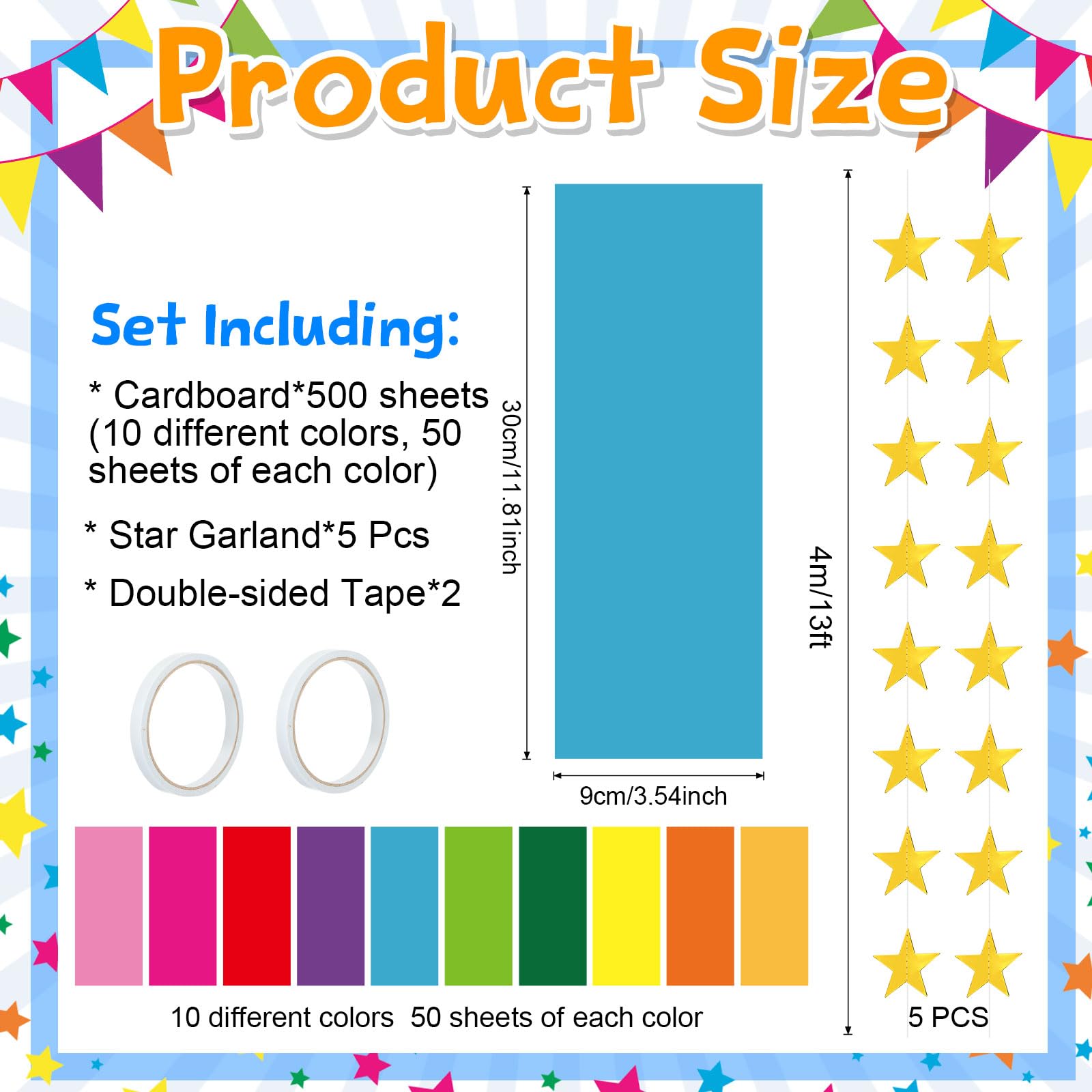 Maitys Papierkettenstreifen und Spiegelstern-Girlande, 3,5 m, Papier-Banner mit doppelseitigem Klebeband zum Basteln, Geburtstag, Hochzeit, Festival, Mottoparty, Dekoration, mehrfarbig, 8,9 x 30,8 cm