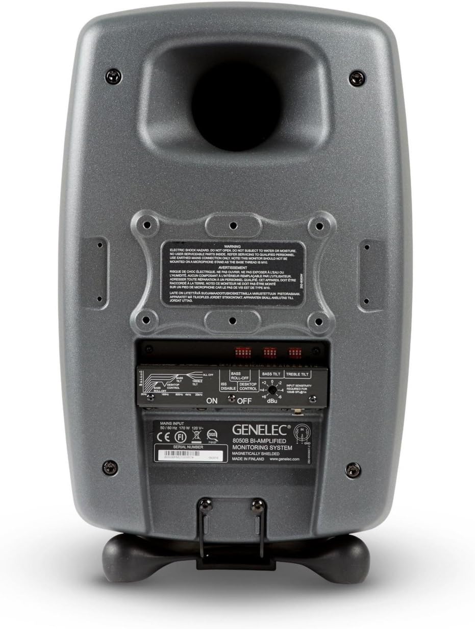 Rear panel of the Genelec 8050B monitor showing input and control switches