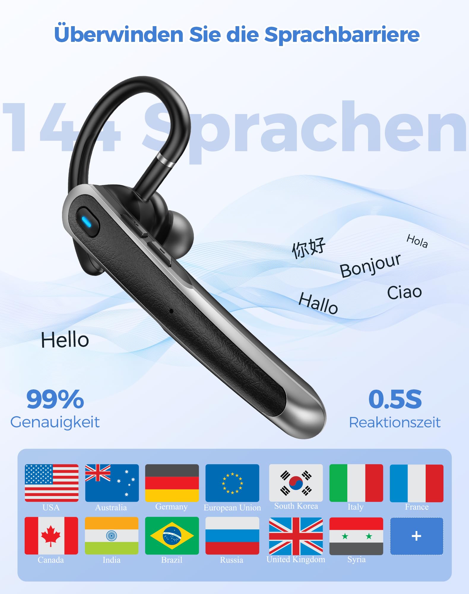 TECKNET Auriculares Bluetooth 5.4 con micrófono, doble micrófono ENC con cancelación de ruido, intercambio de IA en tiempo real, auriculares inalámbricos Bluetooth con batería de 56 horas y bolsa de