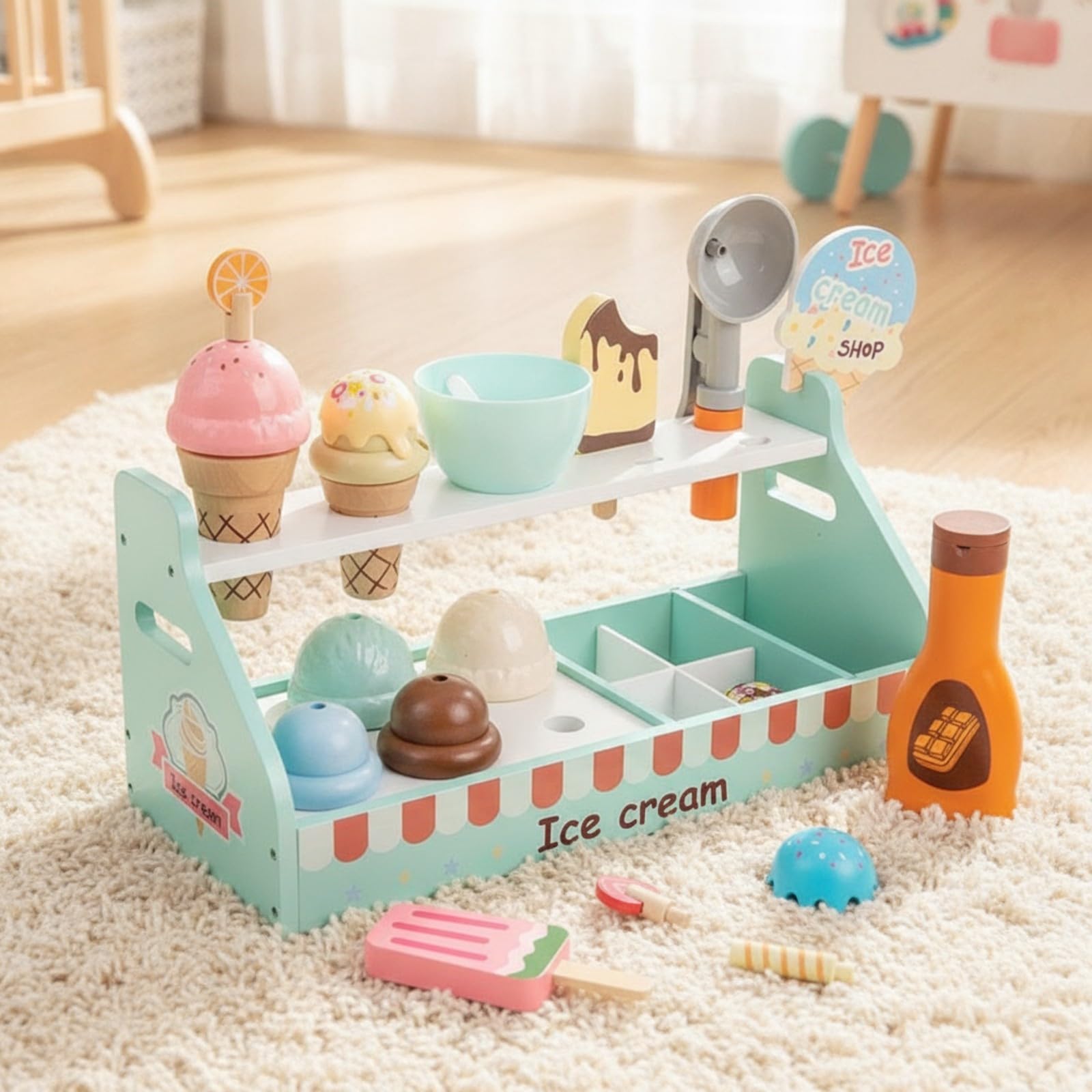 Spielzeug-Eisstand aus | Pädagogisches Rollenspielzeug, pastellfarbene Oberflächen, Eisladen, für Zimmer