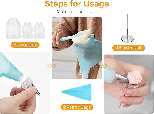 Miniatura 5 de Kootek Juego de bolsas y puntas 54 en 1 con 13 puntas de tuberías de gran tamaño, 35 puntas de glaseado de tamaño estándar, 2 bolsas de pastelería
