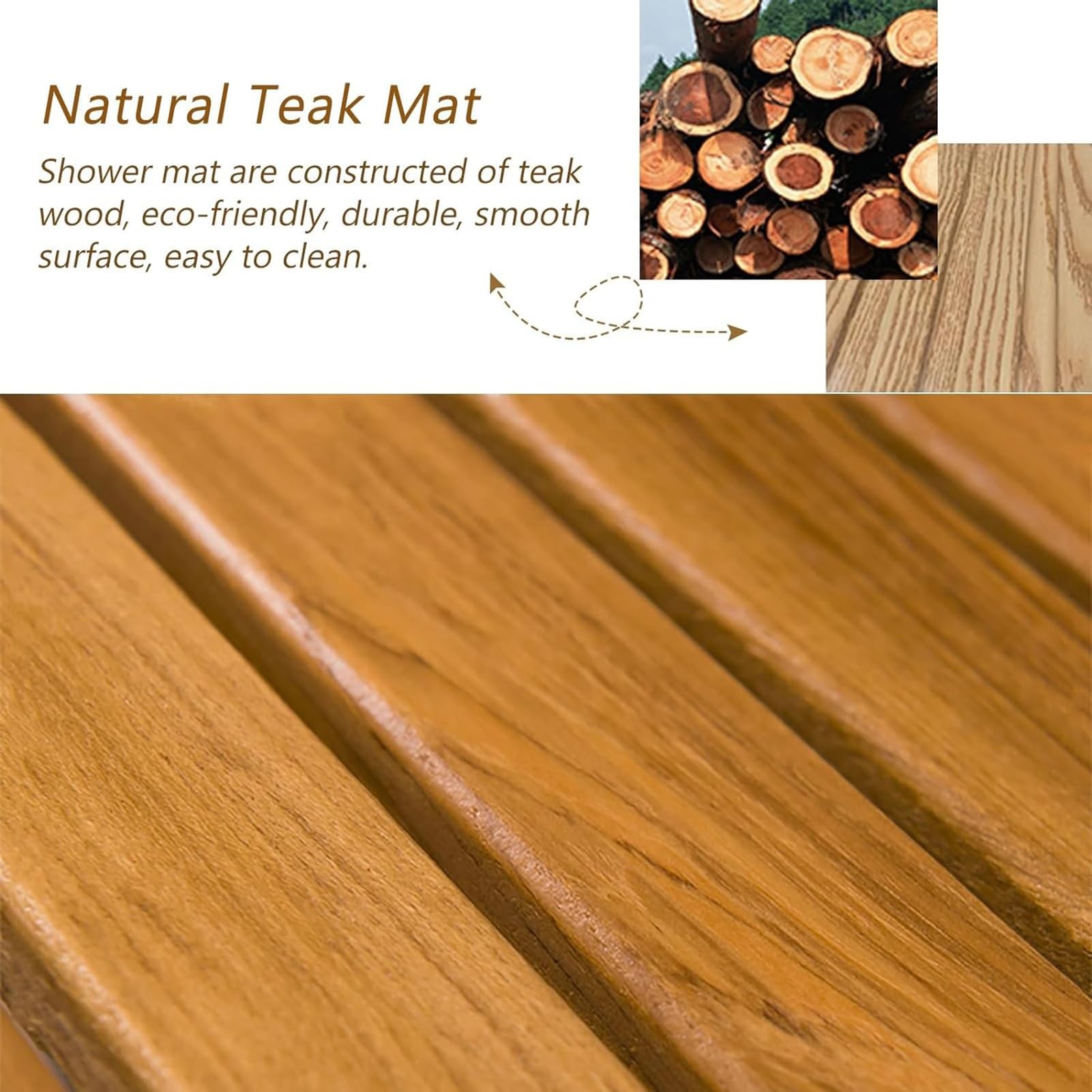 Tappetino da Doccia Antiscivolo in Legno di Teak 21x38 - Elegante e Resistente Tappetino per Il Pavimento del Bagno con Foro di drenaggio Centrale, Ideale per Ambienti um