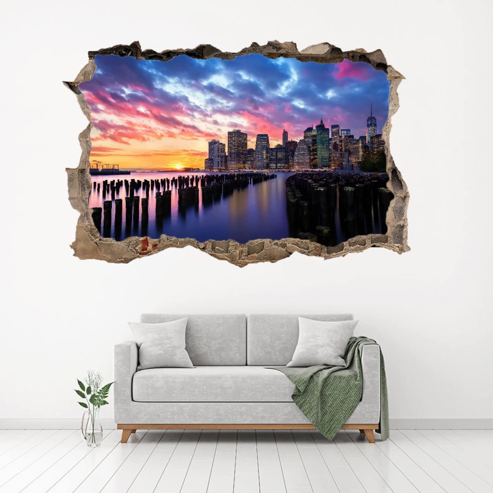 Adesivi Murali Murales Fracassati 3D Città Decalcomanie Per Pavimenti In Impermeabile Art Cielo Per La Camera Da Letto, La Decorazione Della Parete Della Scuola Materna 80x120cm