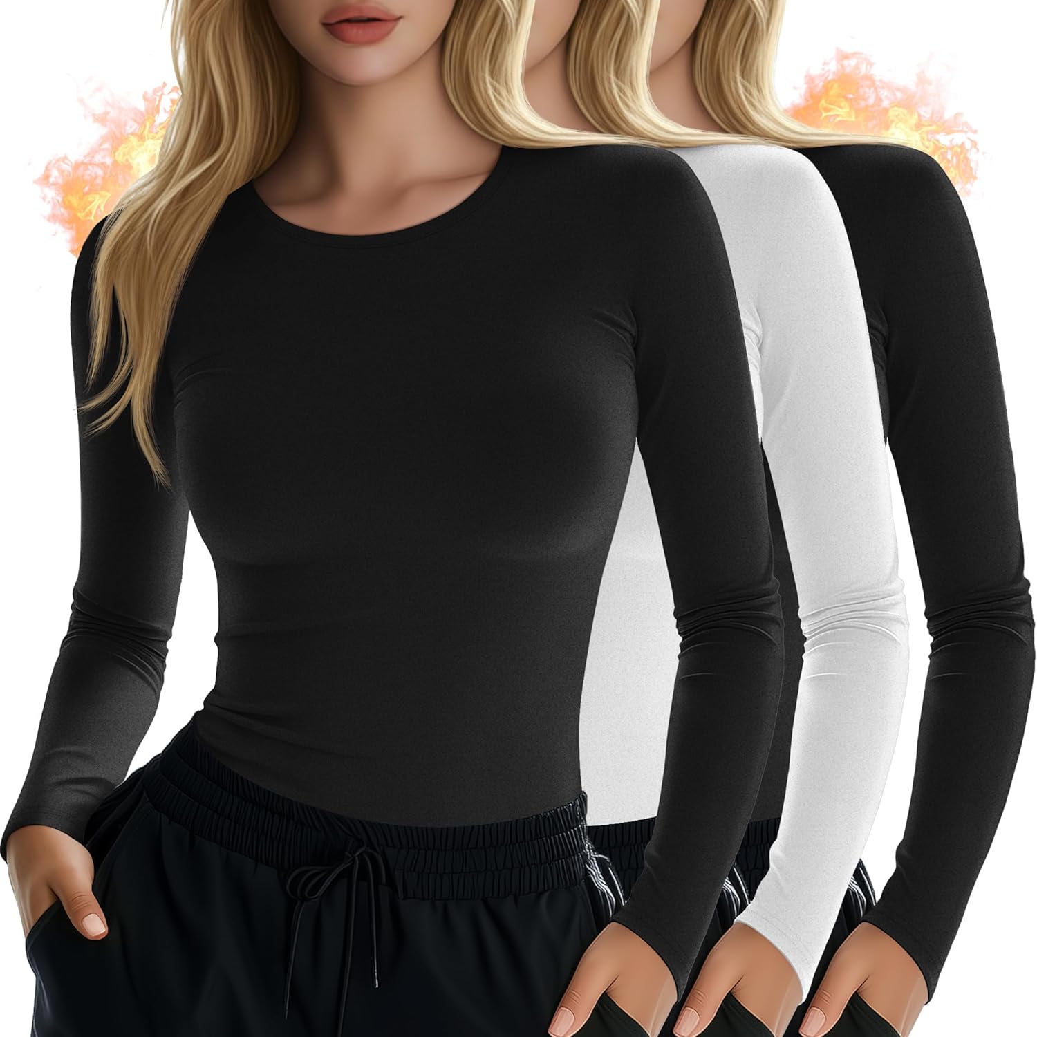 3 Pack Women's Thermal Underscrub Shirts Long Sleeve Crewneck Slim Scrub Top Fleece Basic Layer Nurse Cold Weather