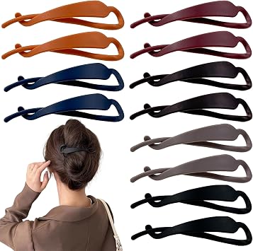 12 Pcs Banana Hair Clips for Women, French Twist Hair Barrettes, Flat Hair Claws, Minimalist Ponytail Holders, Strong Hold Hair Pins Fashion Hair Accessories for Girls Daily Wear