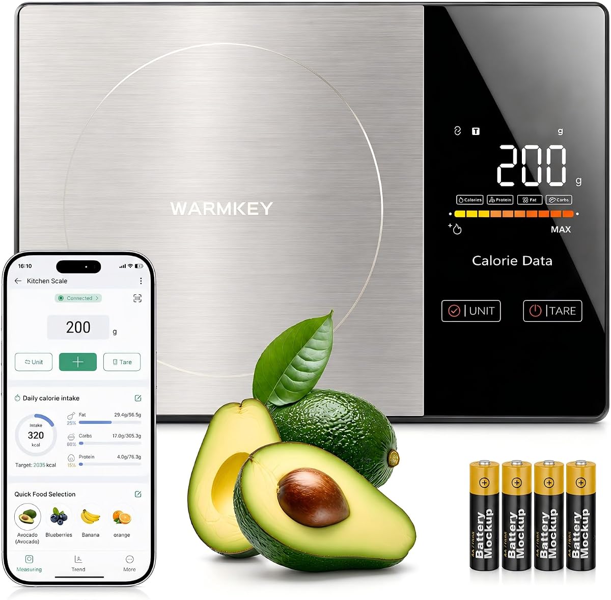Báscula de alimentos Smart Nutrition con aplicación: báscula de cocina digital de precisión de 1 g, seguimiento de calorías y 24 nutrientes, macros, grasas y proteínas para ceto, fitness y preparación de comidas, 11 lb/5 kg con función de tara