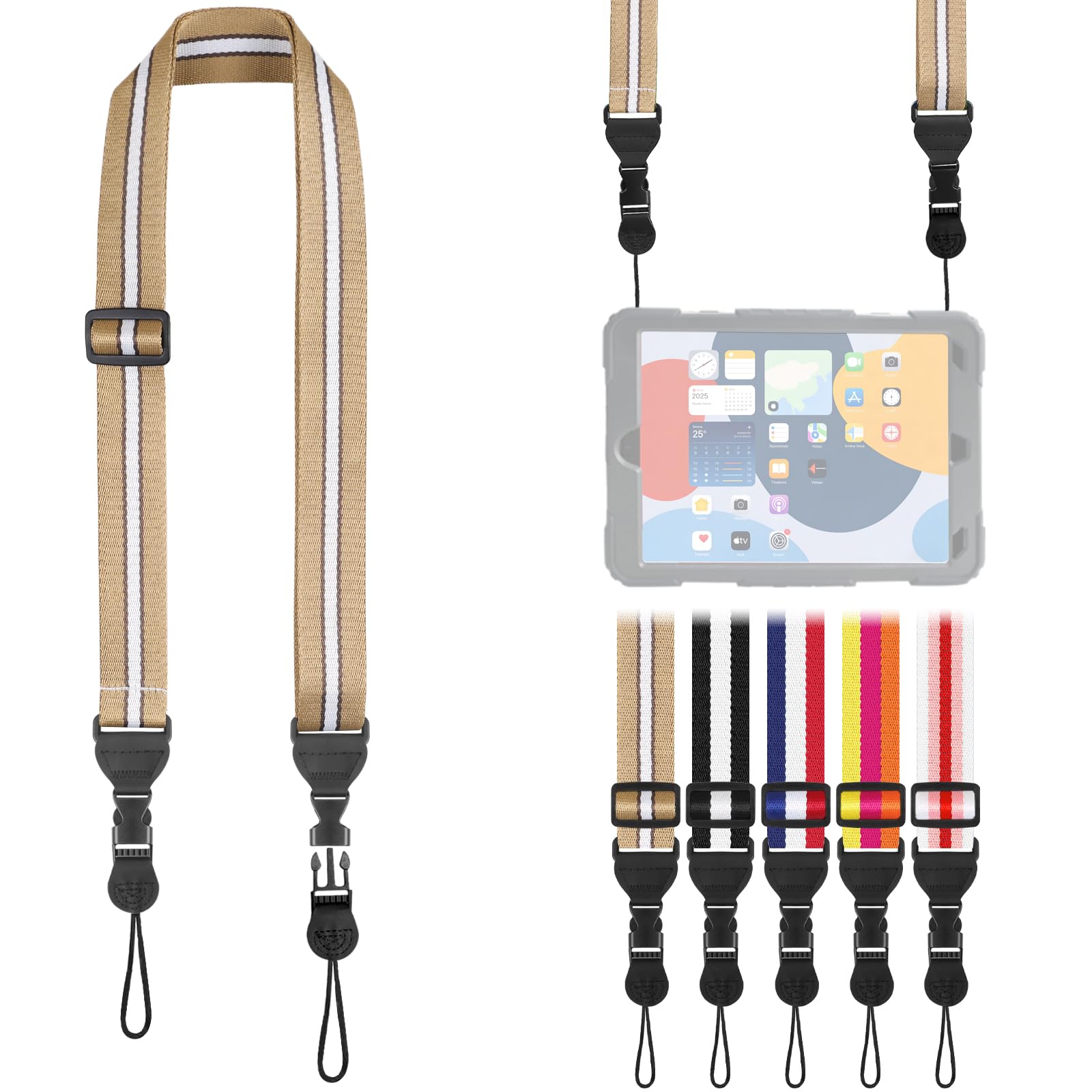 FIEIL Adjustable Shoulder Strap, Comfortable for Camera Neck Lanyard iPad Strap iPad Strap for iPad, Camera, Binocular, Crossbody, Tablet, Laptop, Binocular, Luggage Bag(Brown &amp; White A71)