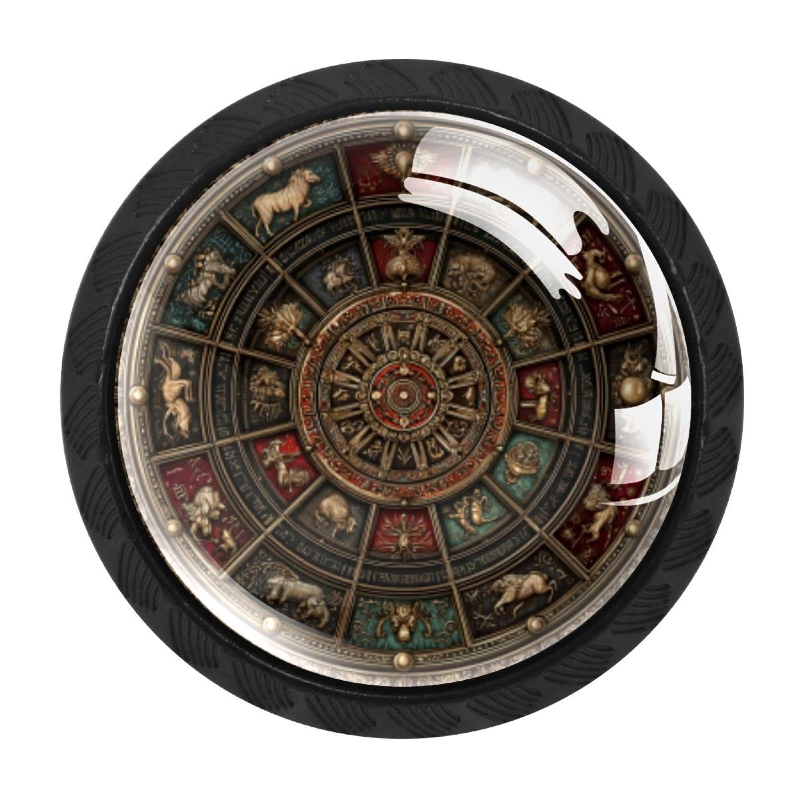 CHENZZZZ 4 Pieces Zodiac Wheel Star Sign Drawer Knobs, 35mm Black Cabinet Knobs, Drawer Pulls and Knobs, Dresser Drawer Knobs, Cabinet Hardware Kitchen Cabinet Knobs