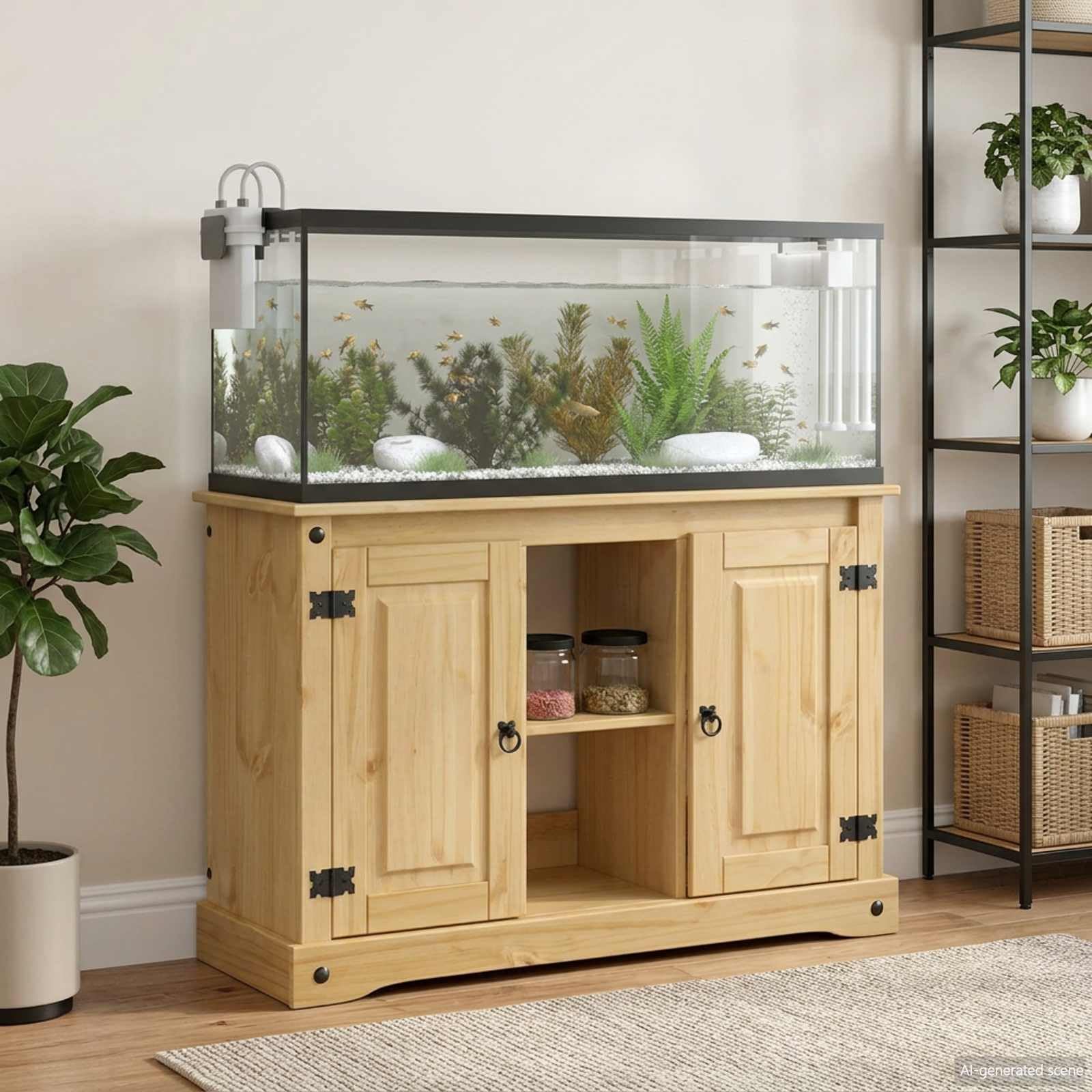 Supporto per acquario, in legno di pino, marrone, 101,5 x 37 x 73