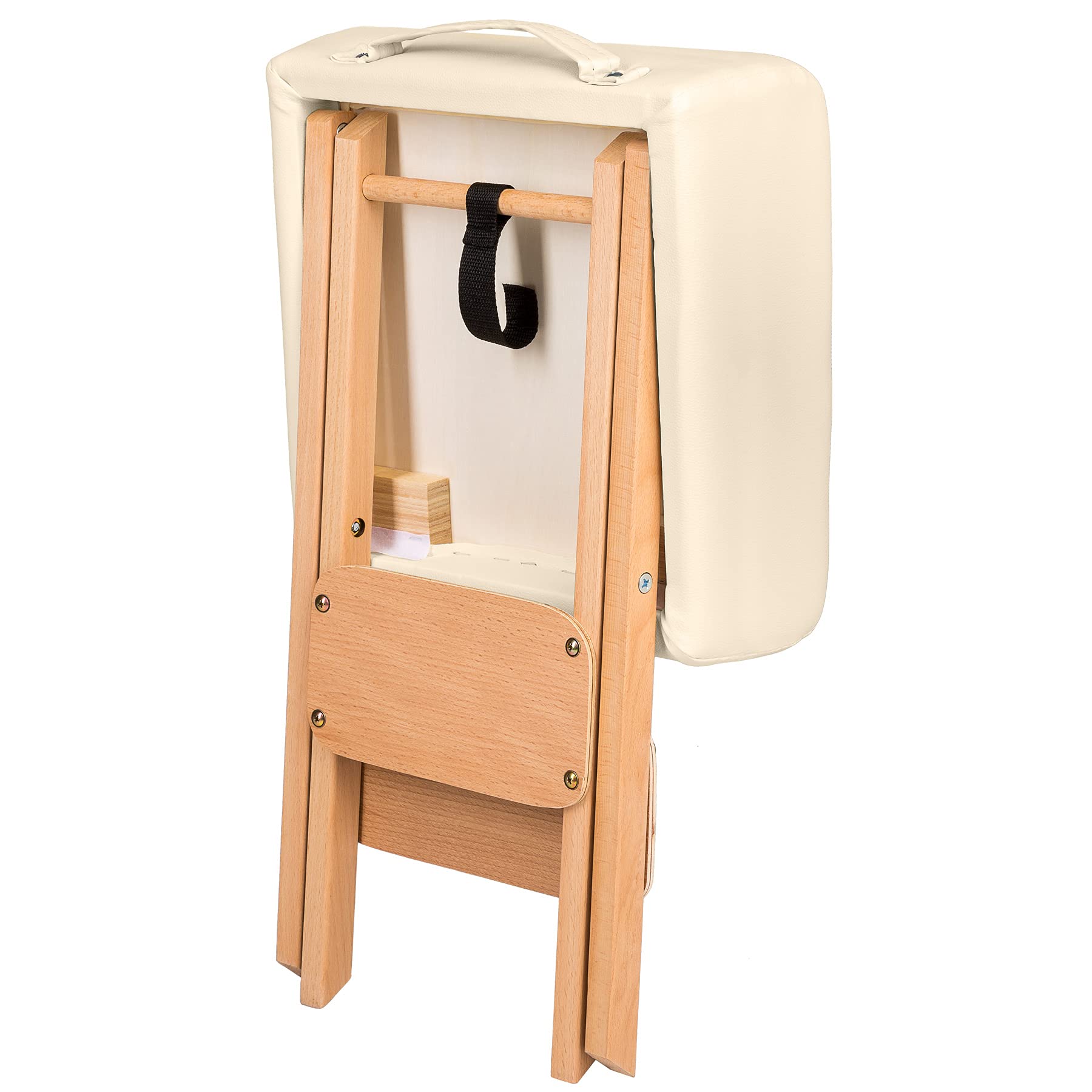 tectake® Taburete Plegable portatil con Asiento Acolchado y Funda de Cuero sintético, Accesorios Camilla Masaje Plegable, Ideal para Camilla estetica y Camilla Plegable Fisioterapia - Beige