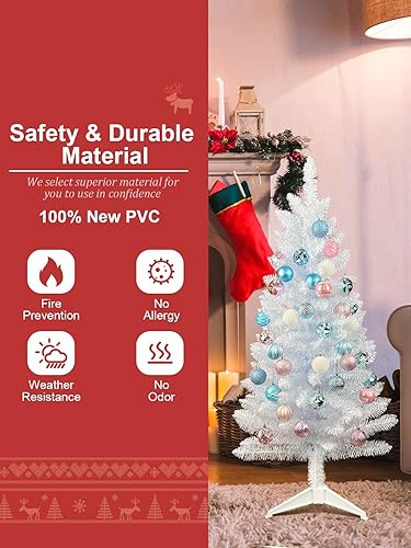 Miniatura 3 de Árbol de Navidad artificial de 3 pies, color blanco, con soporte, pequeño árbol de Navidad con luces, árbol de Navidad con 88 puntas de ramas para