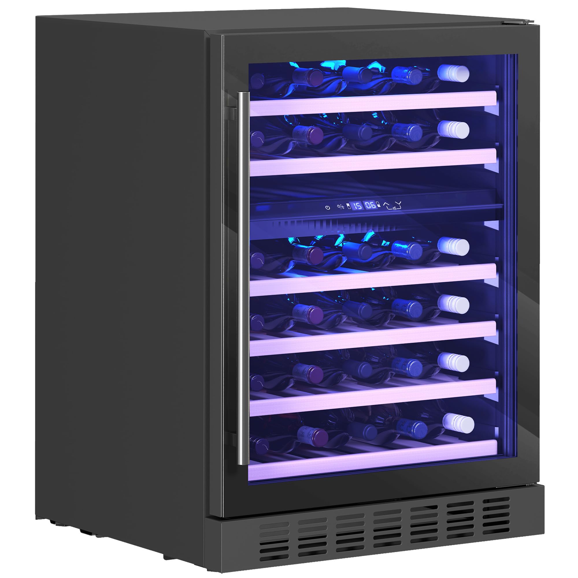 HOMCOM Cantinetta Vino Doppia Temperatura 46 Bottiglie 131L Cantina Vino Frigo Bar Refrigerata Sottopiano Silenziosa 5-18℃, Triplo Vetro Anti UV, Ripiani Regolabili Legno, Display Touch, LED, Classe F