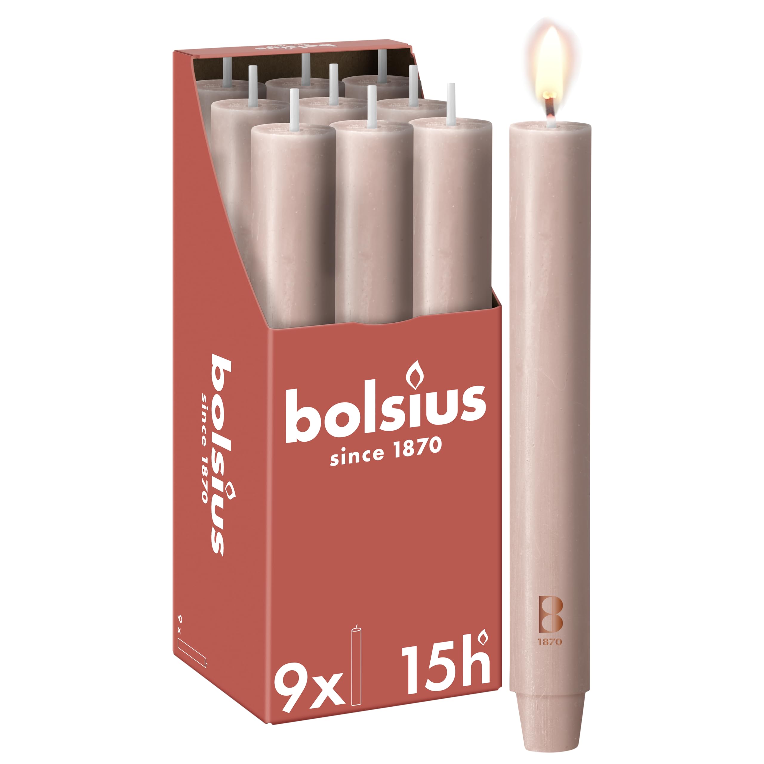 Bougies Chandelles Bolsius Rustique XL - 23 Cm, 9 Pièces - Couleur Ivoire - Combustion 15h - Cire Végétale Sans Huile De Palme - 5