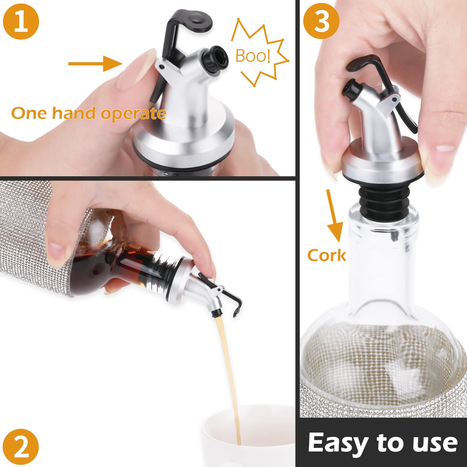 SealPour Olive Oil Pour Spouts - 2-Pack Leak Proof Stainless Steel Bottle Pourers