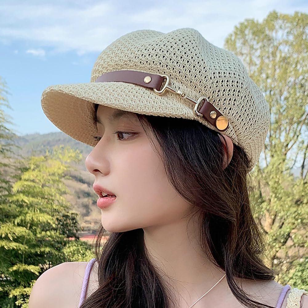 Trendy Lightweight Newsboy Cap Beret Breathable Mesh Sun Hat Beach Hats Octagonal Hat Front Hat for Women