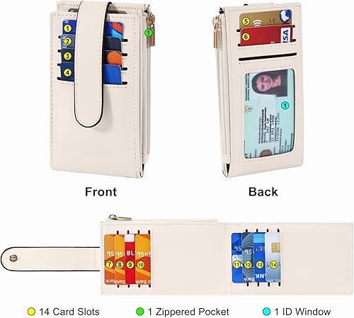 Miniatura 4 de Chelmon Cartera de mujer delgada con bloqueo RFID, billetera plegable con varios compartimientos para tarjetas con bolsillo con cremallera, Beige,