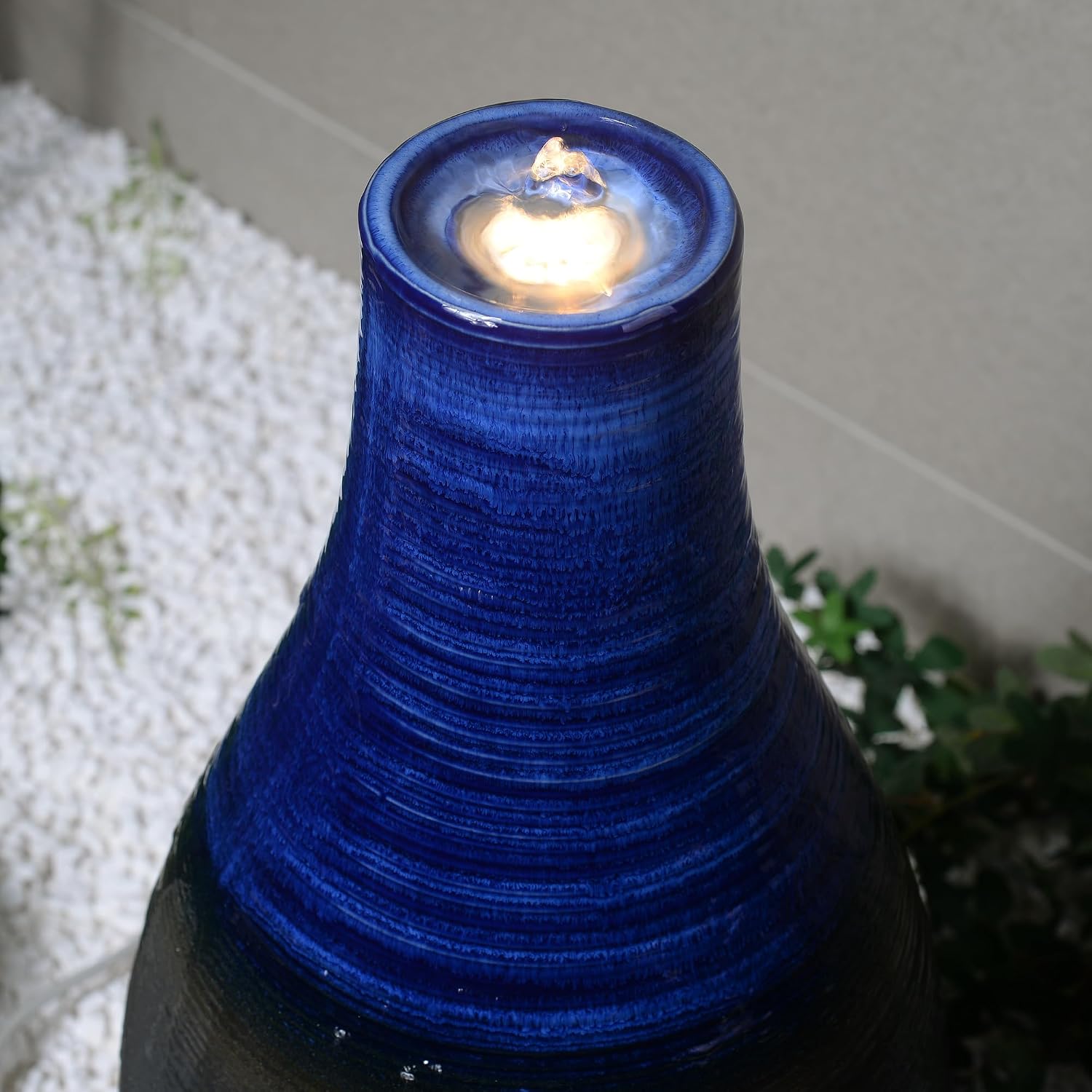 Blue Ceramic Fountain with LED Lights - Tranquil Illumination
