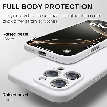 CellEver 高耐久シリコンケース iPhone 16 Pro Max用 カメラ保護 アンチオイルコーティング ミリタリー 落下防止 ソフト 傷のない 内側 ホワイト