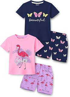 Trampoline Girls Pack of 2 T-Shirt and Shorts Set | Printed Co-ord Clothing Set | Casual Summer Outfit for Kids Price In India