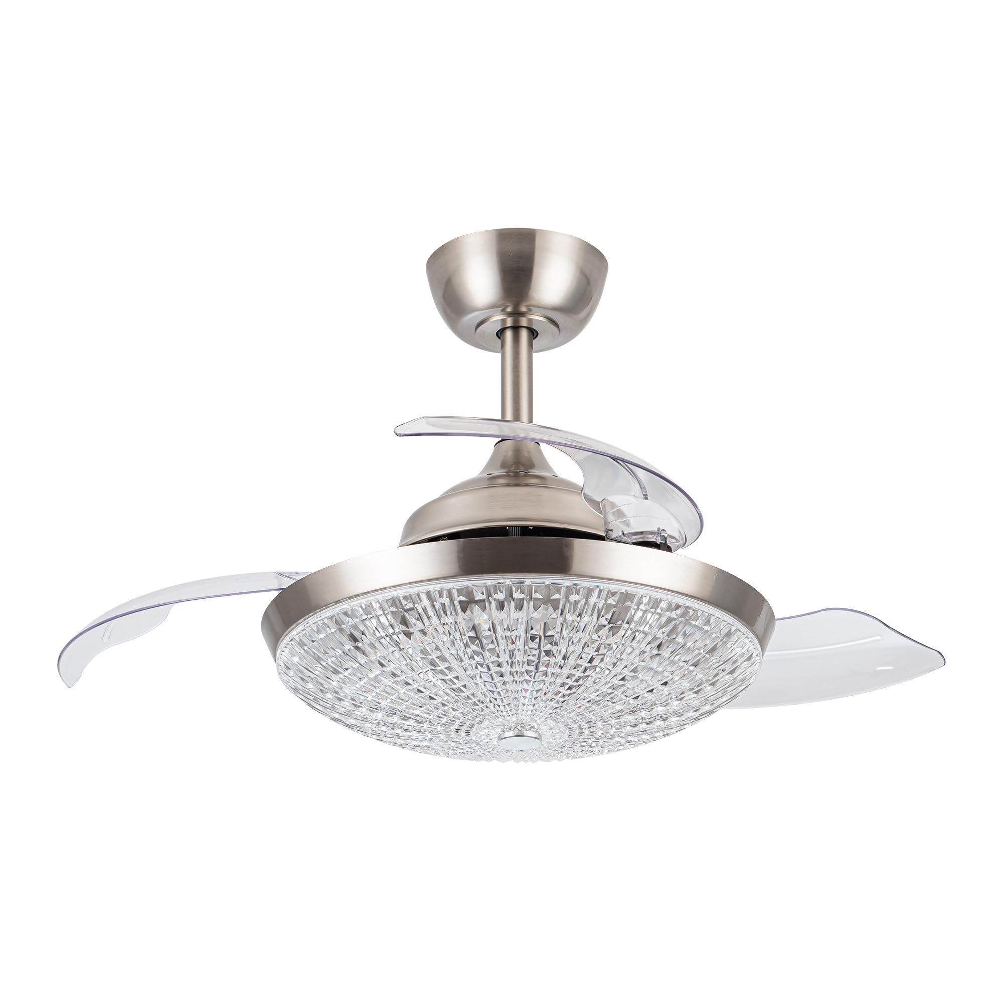 Parrot Uncle Ceiling Fans with Lights and Remote 36 Inch Bedroom Ceiling Fan with Retractable Blades, LED Light, Timer, Satin Nickel