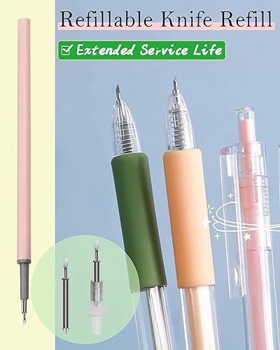 Miniatura 7 de Herramientas de corte para manualidades, bolígrafo cortador de papel de precisión con cabezal de corte de acero de tungsteno recargable, paquete de 6