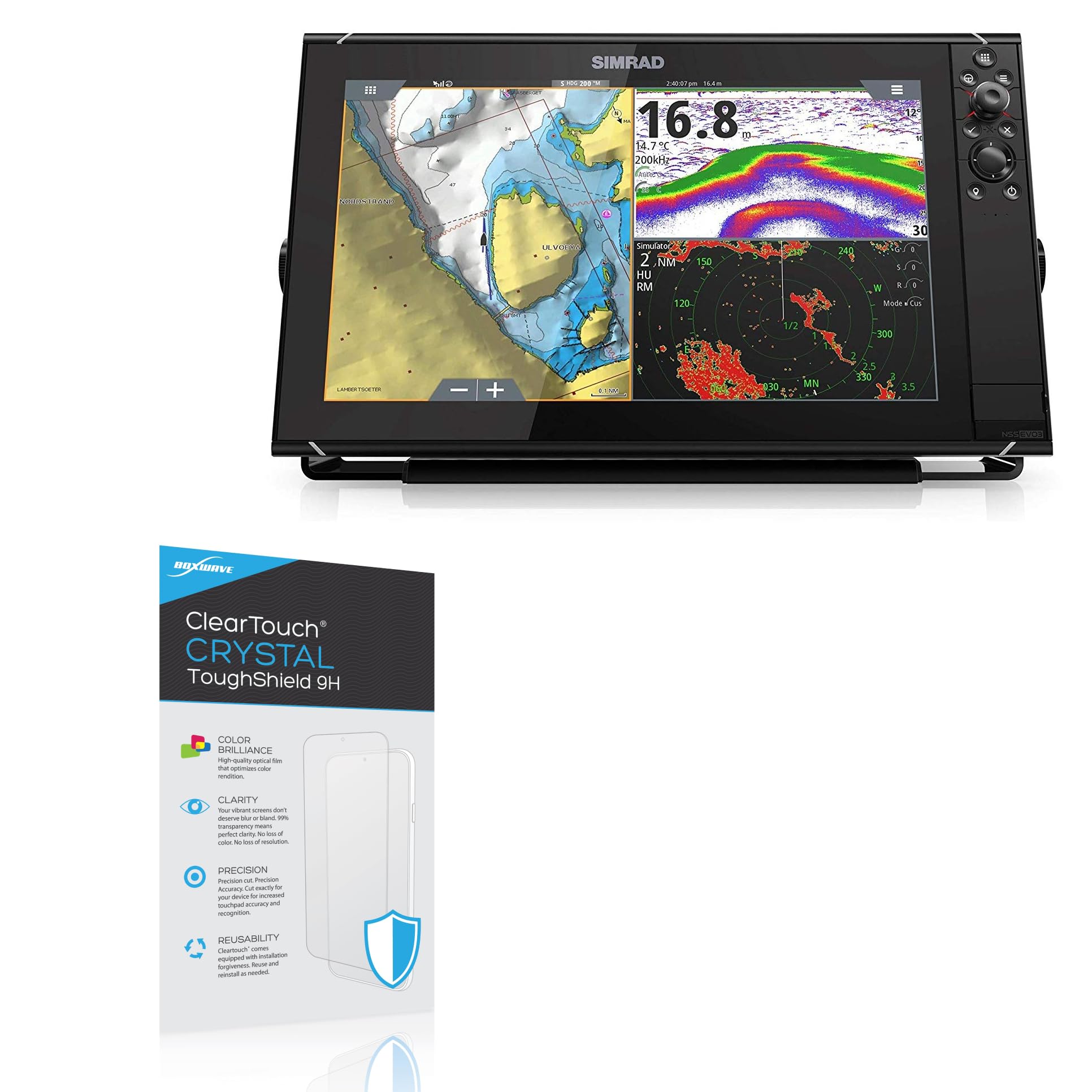 BoxWave Screen Protector Compatible with Simrad NSS16 Evo3 - ClearTouch Crystal ToughShield 9H (2-Pack), Clear 9H Tough Flexible Film Screen Protector