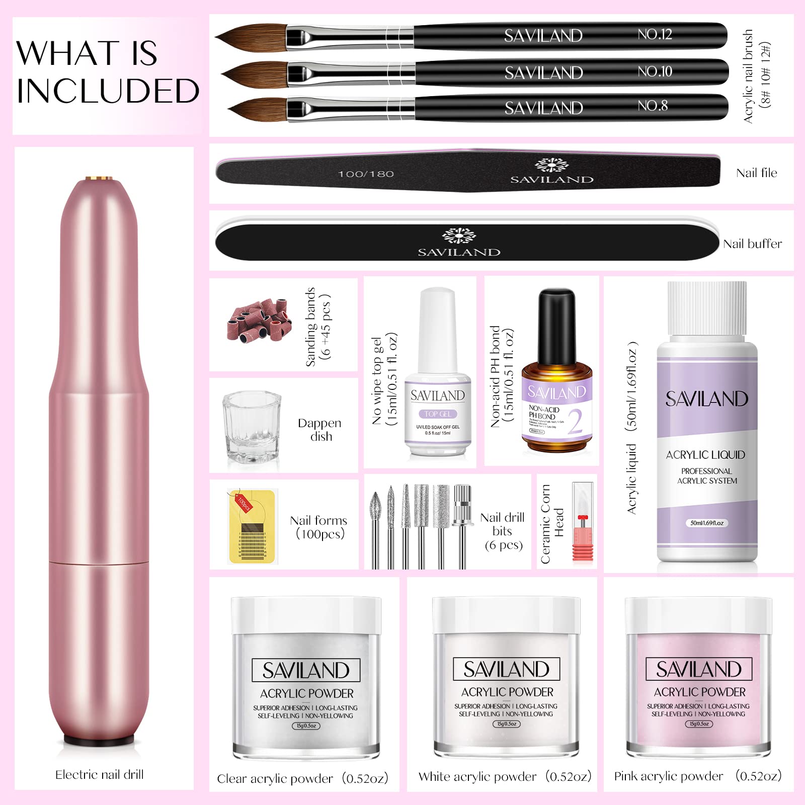 SAVILAND Acrylic Nail Kit with Electric Nail Drill