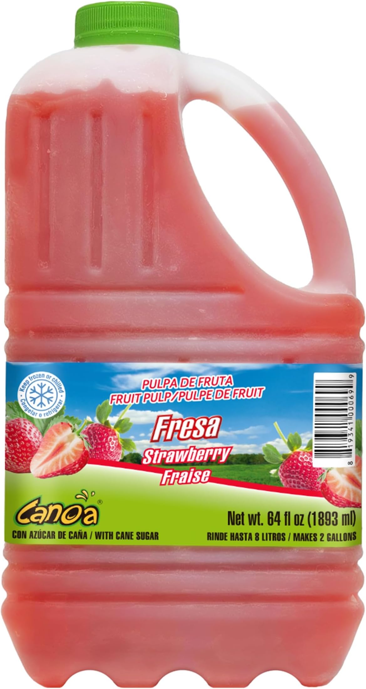 Canoa Strawberry Fruit Pulp Puree Frozen - 64 oz (Pack of 6), Premium Tropical Fruit, Imported from Colombia