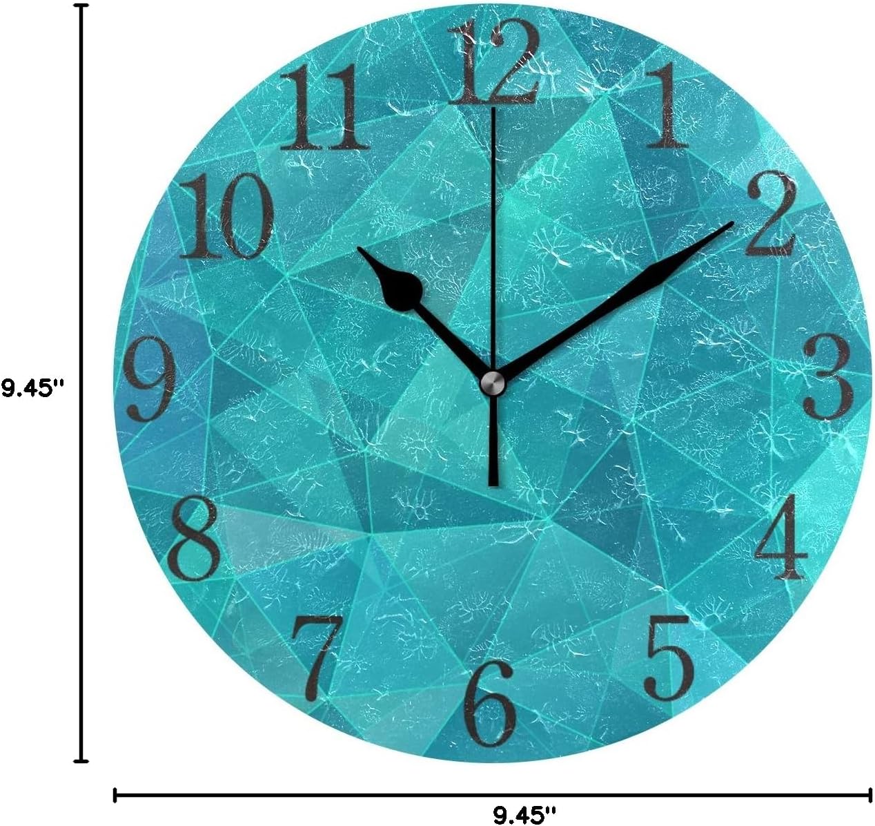 Bolaz Silent Non Ticking Round Wall Clock, Geometric Teal Blue Triangle Home Decor Battery Operated for Living Room, Kitchen, Bedroom