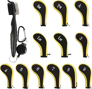 OTOVICH 12 Pieces Golf Iron Head Covers with 1 Piece Golf Club Brush, Long Neck Golf Iron Cover Number Printing Club Heads Protector Zipper Wedge Headcovers