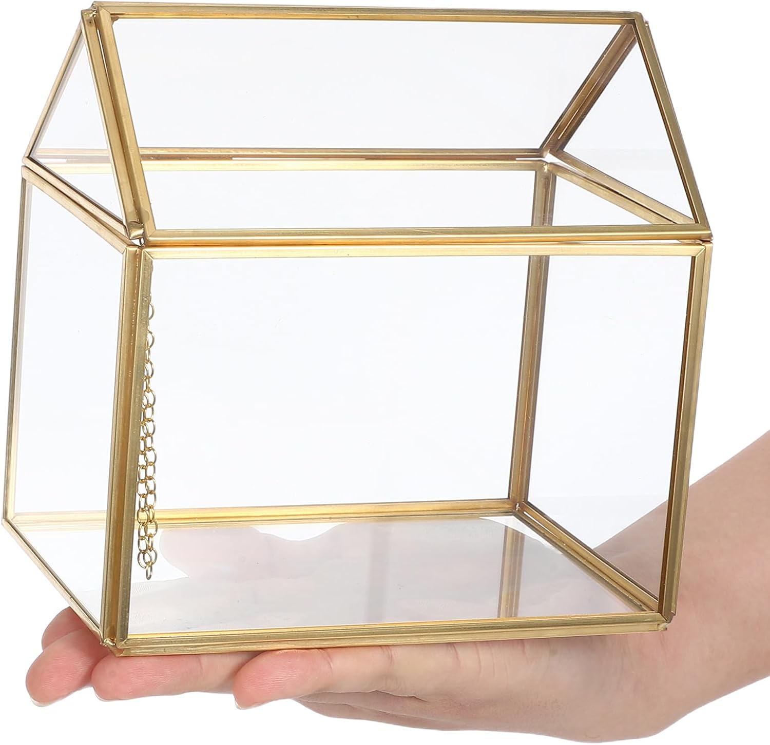 Creative Geometric Glass House Terrarium for Indoor Moss and Air Plants, Miniature Plant Display Box with Gold Frame, Tabletop Planter for Home Garden Office Decor
