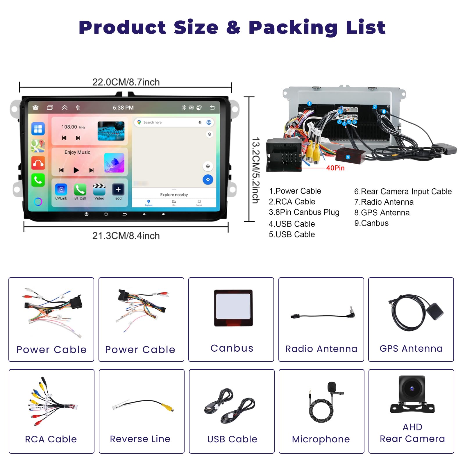 4+64G 9" Radio para VW Golf 5 Golf 6 Polo Skoda Passat Tiguan Touran | Wireless Autoradio 2 DIN GPS Navi Bluetooth WiFi FM/RDS Cámara Trasera EQ Control del Volante 4+64G
