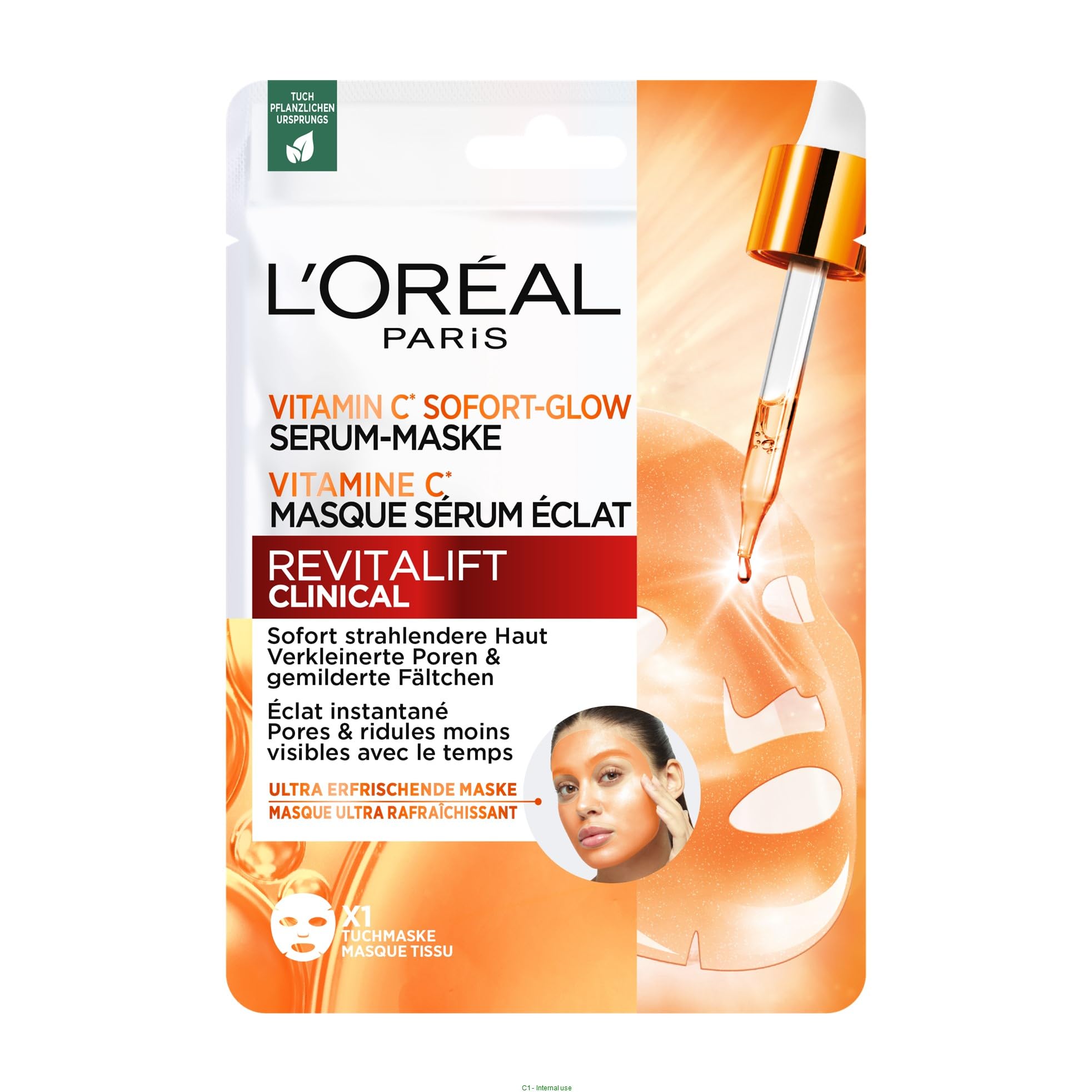L'Oréal Paris Revitalift Clinical Vitamin C Mask, Eclat, Pores, Wrinkles, 1x Vitamin C Fabric Mask