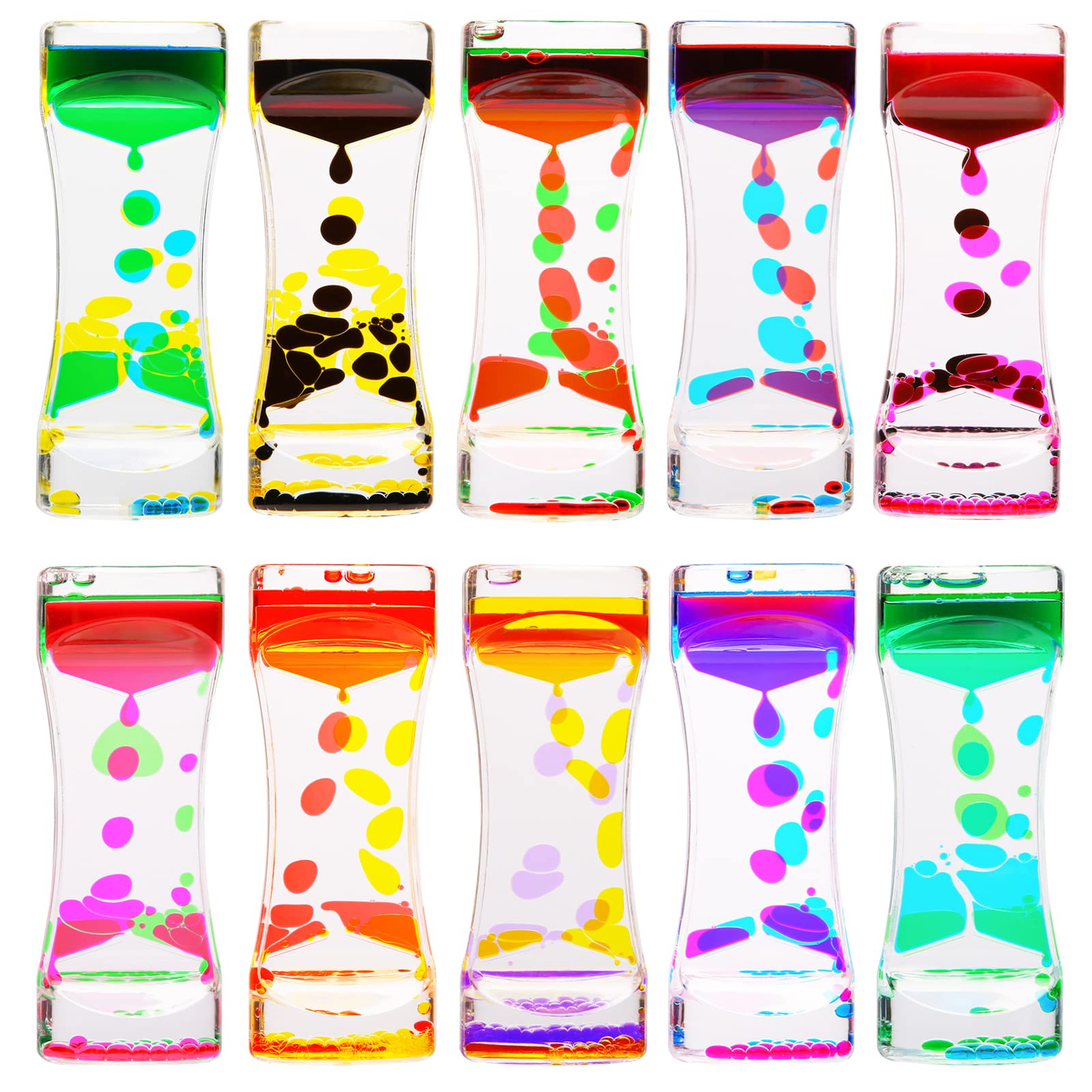 CAILINK Liquid Motion Bubbler Timer,10 Pack Liquid Bubbler Relaxing Motion Timer Fidget Calming Toys,Sensory Play for Adults and Kid Stress Management