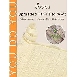 DOORES Genius Sew in Weft Hair Extensions Real Human Hair, 16 Inch Platinum Blonde 50g, Hand Tied Extensions Human for Women