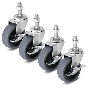 Caster Wheels 3 inch Locking Stem Casters, 1/2 -13 x 1-1/2 (Stem Diameter 1/2, Stem Length 1-1/2) Threaded Stem Casters Swivel Casters Set of 4Pcs Heavy Duty Castors Gray
