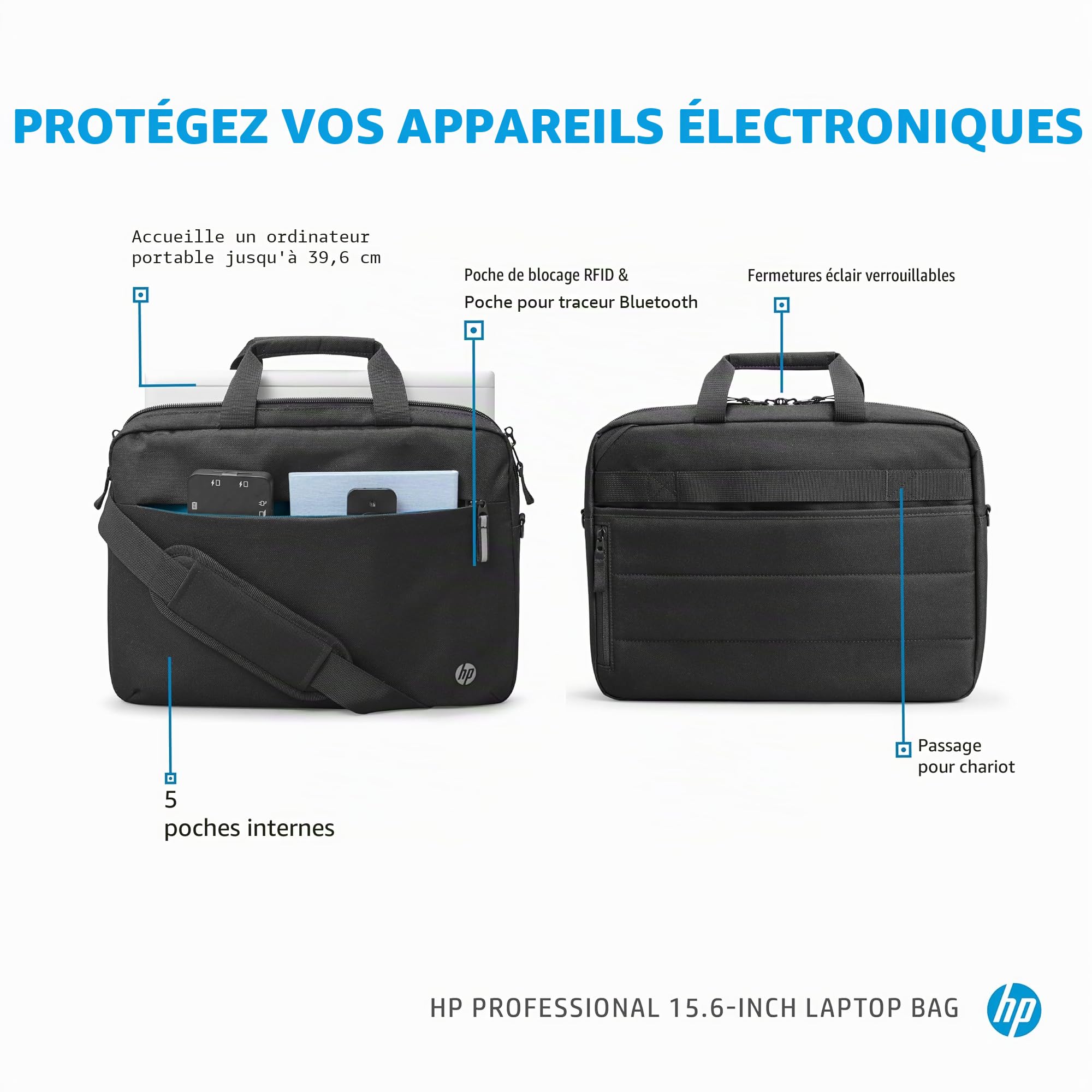 HP TopLoad Sacoche professionnelle pour ordinateur portable/Chromebook/Mac, RFID, valise pass-through – Gris